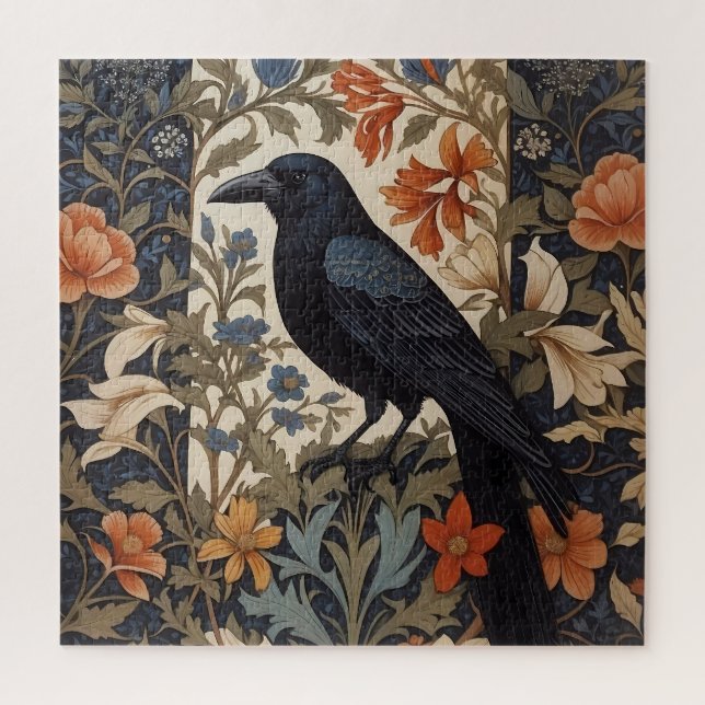 Puzzle Elegante Raven Negro William Morris Inspirado Flor (Vertical)