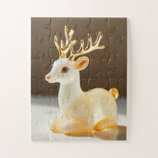 Puzzle Elegante Reno Blanco con Cuerna Dorada – Chris