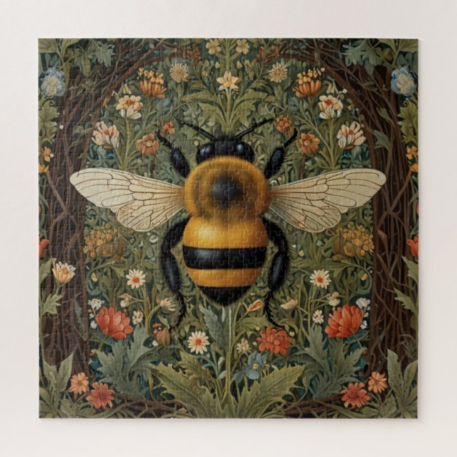 Puzzle Elegante retro bumblebee boho arte floral botánico (Vertical)