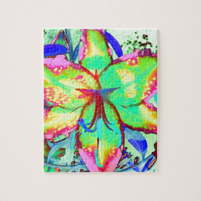 Puzzle Elegante retro colorido Lily floral tropical (Vertical)