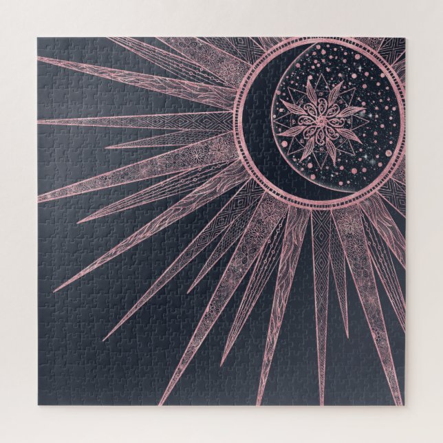 Puzzle Elegante Rosa Doodles dorados Sun Moon Mandala Dis (Vertical)