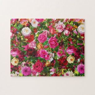 Puzzle Elegante Rosa floral vintage con flores en el jard
