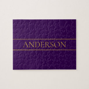 Puzzle Elegante Texto Personalizable   Oro & Púrpura Prof