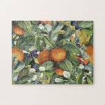 Puzzle Elegante vegetación de cítricos botánicos<br><div class="desc">Diviértete en casa con tu familia y amigos con esta actividad desafiante. Con un borde foliage de color agua en hojas de color verde oscuro y claro rodeadas de naranja natural,  fruta de uva y flores en miniatura. ¡Tendrás que esforzarte en armar todas las piezas!</div>