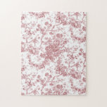 Puzzle Elegante Vintage Francés Grabado Floral Toile-Rosa<br><div class="desc">Elegante y adornado patrón rosa y blanco vintage de jouy con flores exóticas, viñas y follaje entrelazados con guirnaldas y canastos de rosas. Este patrón se adaptó a partir de un fragmento textil francés histórico aproximadamente en 1910 en la colección Smithsonian. El patrón es de alta resolución pero no se...</div>