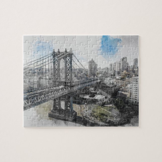 Puzzle Elegante Watercolor Brooklyn Bridge NYC (Horizontal)