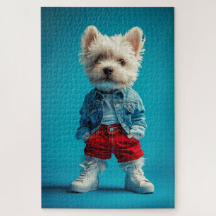 Puzzle Elegante Westin Pup en Denim y Sneakers