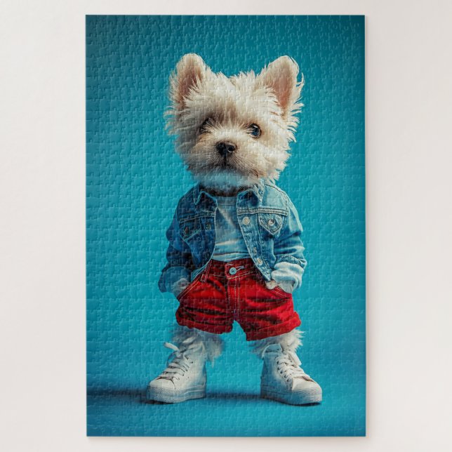 Puzzle Elegante Westin Pup en Denim y Sneakers (Vertical)