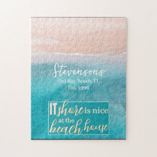 Puzzle Elegante White Caligraphy Family Name Beach House