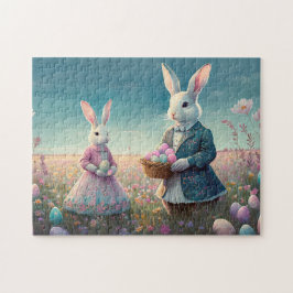 Puzzle Elegantes conejillos de Pascua Vintage recogiendo 