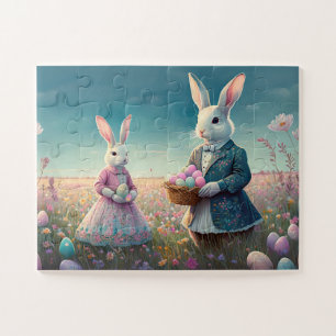 Puzzle Elegantes conejillos de Pascua Vintage recogiendo 