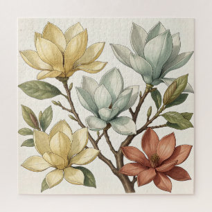 Puzzle Elegantes Flores de Magnolia Crema Amarillo Terrac