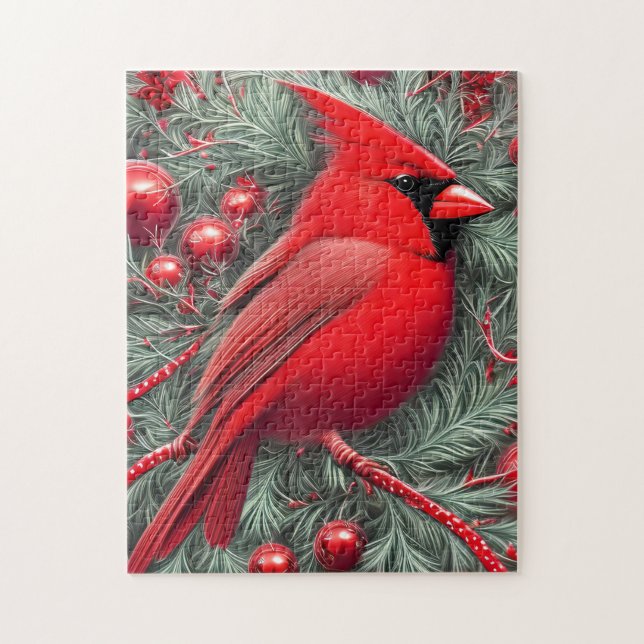 Puzzle Elegantes Navidades del Cardenal Rojo Vintage (Vertical)