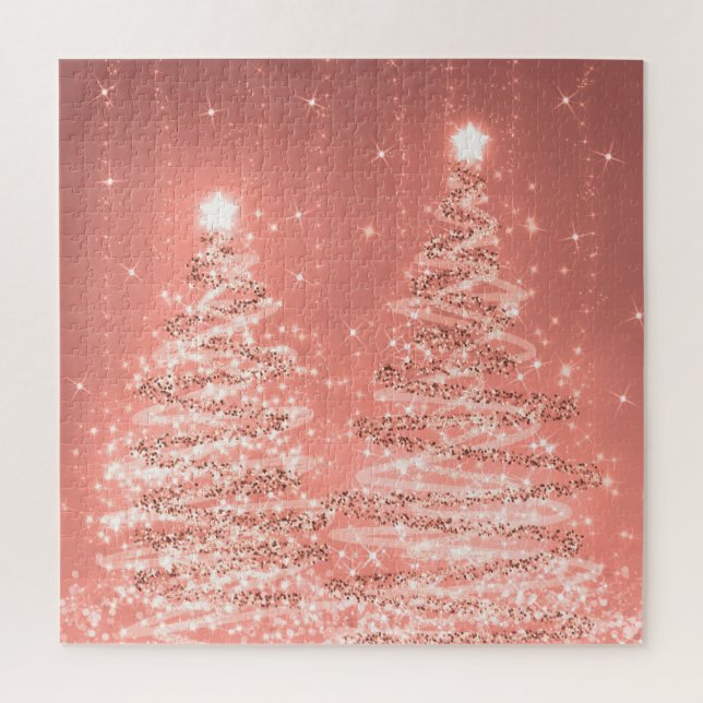 Puzzle Elegantes Navidades Fiesta Sparkling Trees Rosa Or (Vertical)