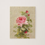 Puzzle Elegantes rosas rosadas de época<br><div class="desc">Agradable rociado de elegantes rosas y rosebudos rosados vintage en tonos cálidos sobre un fondo artesanal.</div>