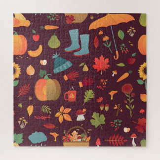 Puzzle Elementos del otoño, fondo oscuro, cosecha