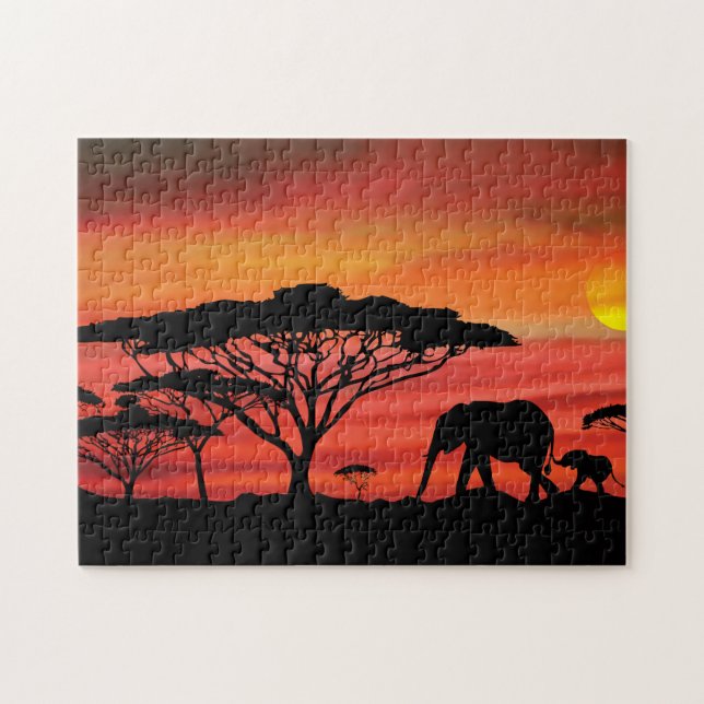 Puzzle Elephant African Sunset (Horizontal)