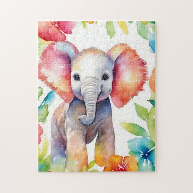 Puzzle Elephant Vibrant Watercolor (Vertical)