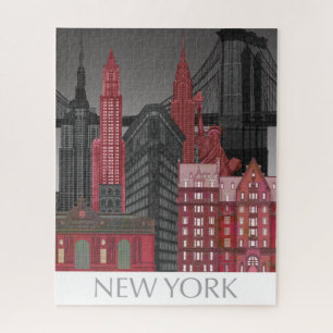 Puzzle Elevaciones de Nueva York de noche - Rojo