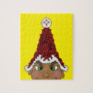 Puzzle Elf usando un Sombrero Santa de Chile Rojo con un 