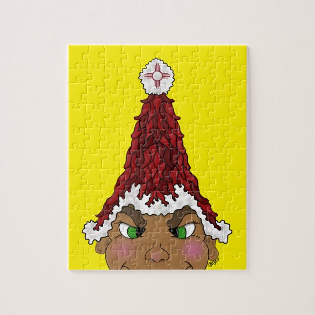 Puzzle Elf usando un Sombrero Santa de Chile Rojo con un  (Vertical)