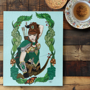 Puzzle Elfa Arquera del Bosque Encantado de Fantasía Verd