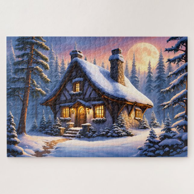 Puzzle Elfin Cottage bajo una luna llena (Horizontal)