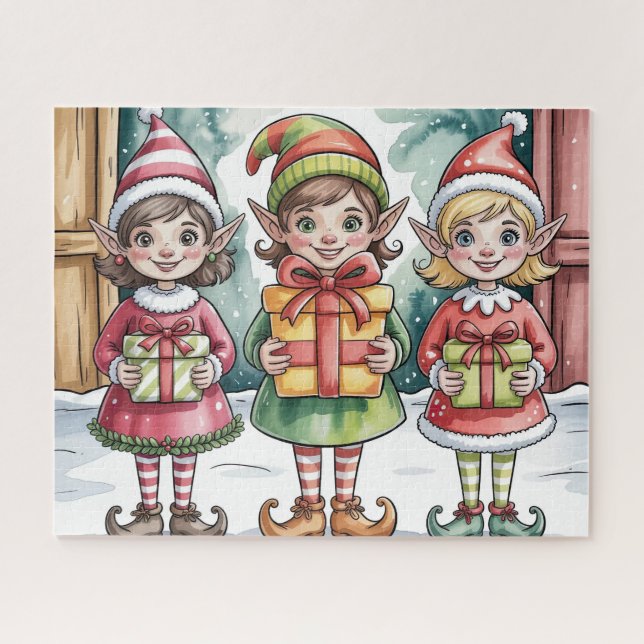 Puzzle Elfo de Navidad Lindo Con Regalos (Horizontal)