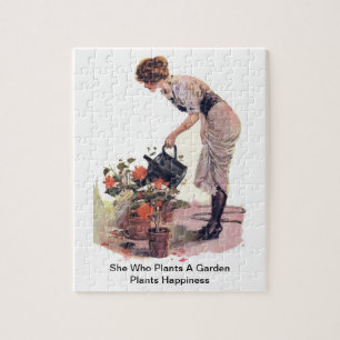 Puzzle Ella que planta una felicidad de las plantas de