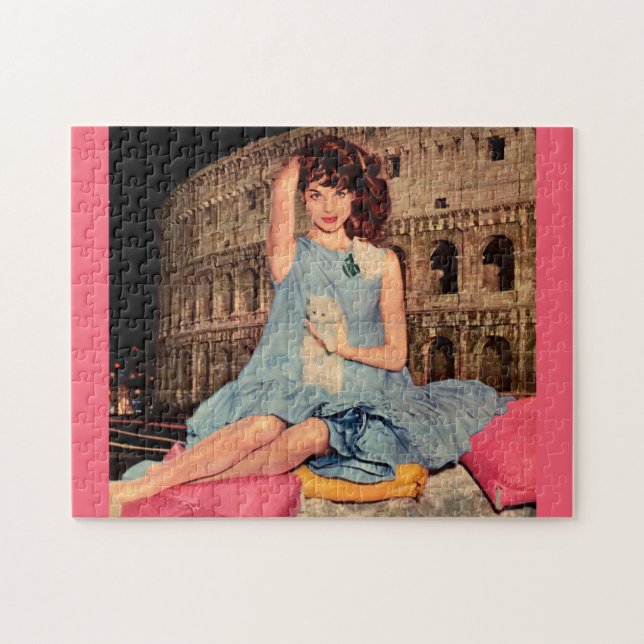 Puzzle Elsa Martinelli y gatito blanco (Horizontal)