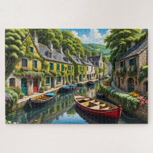 Puzzle Embarcaciones Coloridas del Pueblo del Canal Escén