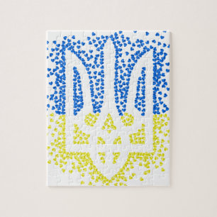 Puzzle Emblema ucraniano trident tryzub esparce corazones