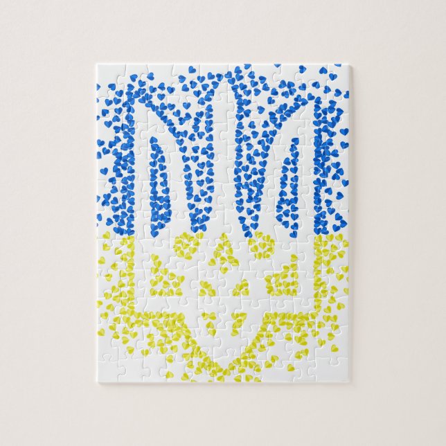 Puzzle Emblema ucraniano trident tryzub esparce corazones (Vertical)