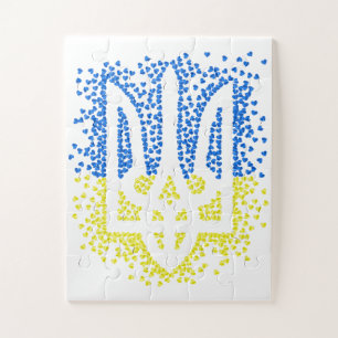 Puzzle Emblema ucraniano trident tryzub esparce corazones