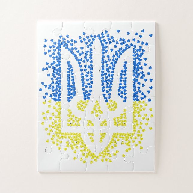 Puzzle Emblema ucraniano trident tryzub esparce corazones (Vertical)