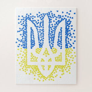 Puzzle Emblema ucraniano trident tryzub esparce corazones