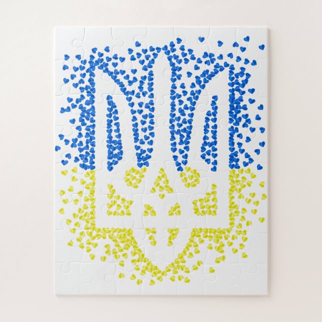 Puzzle Emblema ucraniano trident tryzub esparce corazones (Vertical)