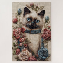 Embroidería de gatos y Rosas siameses