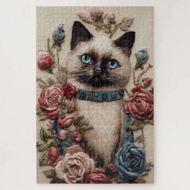 Puzzle Embroidería de gatos y Rosas siameses (Vertical)