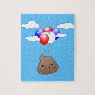 Puzzle Emoji Poo Volando Con Globos En Cielo Azul