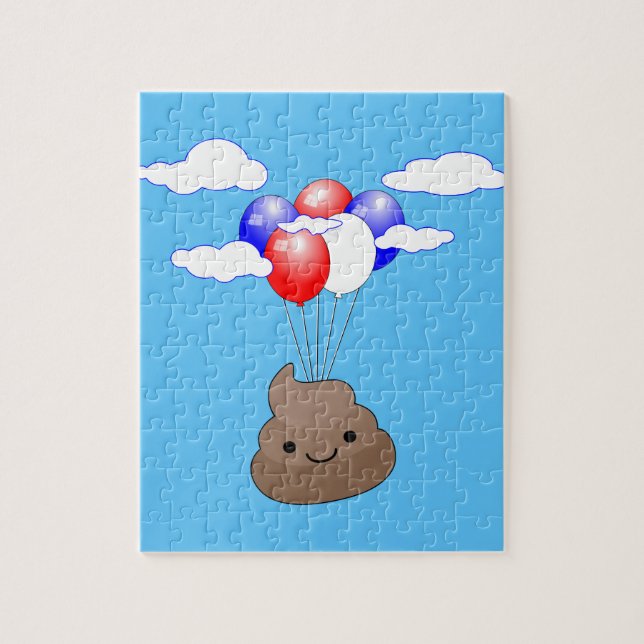 Puzzle Emoji Poo Volando Con Globos En Cielo Azul (Vertical)
