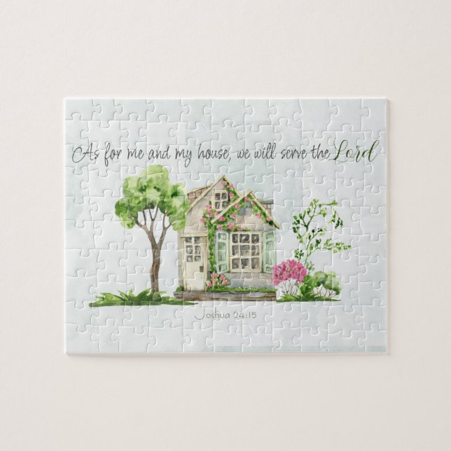 Puzzle En cuanto a mí y mi casa Biblia Verso acuarela (Horizontal)