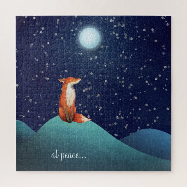 Puzzle en paz ~ Encantador Fox Sitting Under a Luna (Vertical)