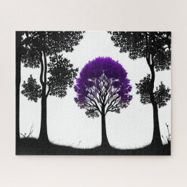 Puzzle Encantador árbol púrpura en un bosque iluminado po