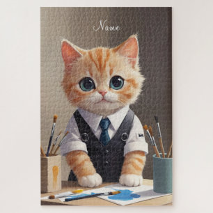 Puzzle Encantador artista de gatos de jengibre con pincel
