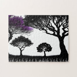 Puzzle Encantador bosque morado de silueta