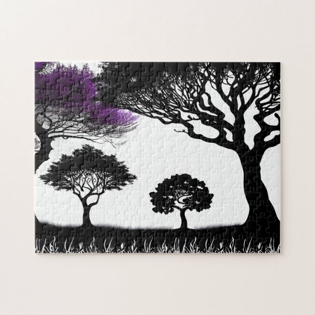 Puzzle Encantador bosque morado de silueta (Horizontal)