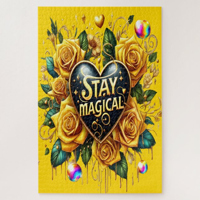 Puzzle Encantador Bouquet de Rosas de Oro y Corazón (Vertical)