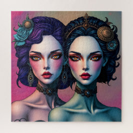 Puzzle Encantador retrato de hermanas gemelas rompecabeza