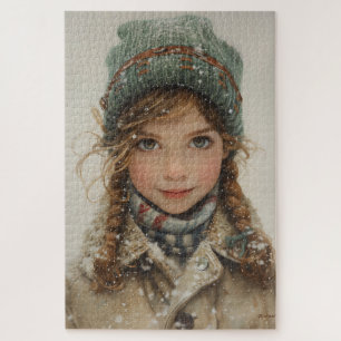 Puzzle Encantador retrato de invierno joven Chica